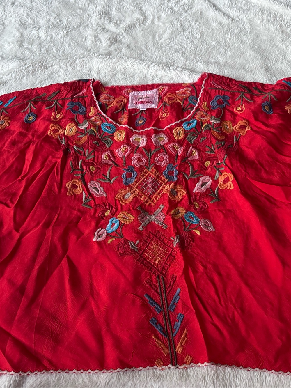 Johnny Was Red Embroidered Floral Boho Tunic